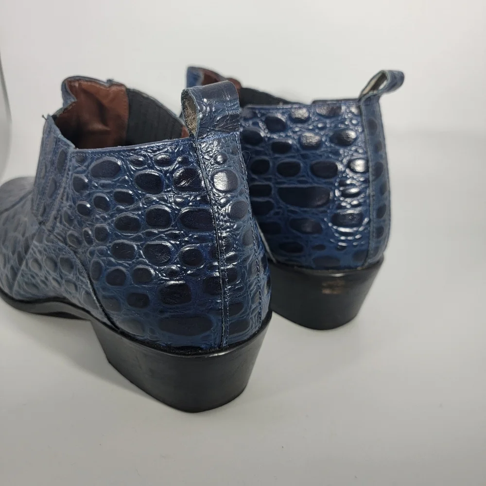 Stacy Adams Sandoval Navy Croco Print Leather Cuban Heeled Boots Men's Size 12W